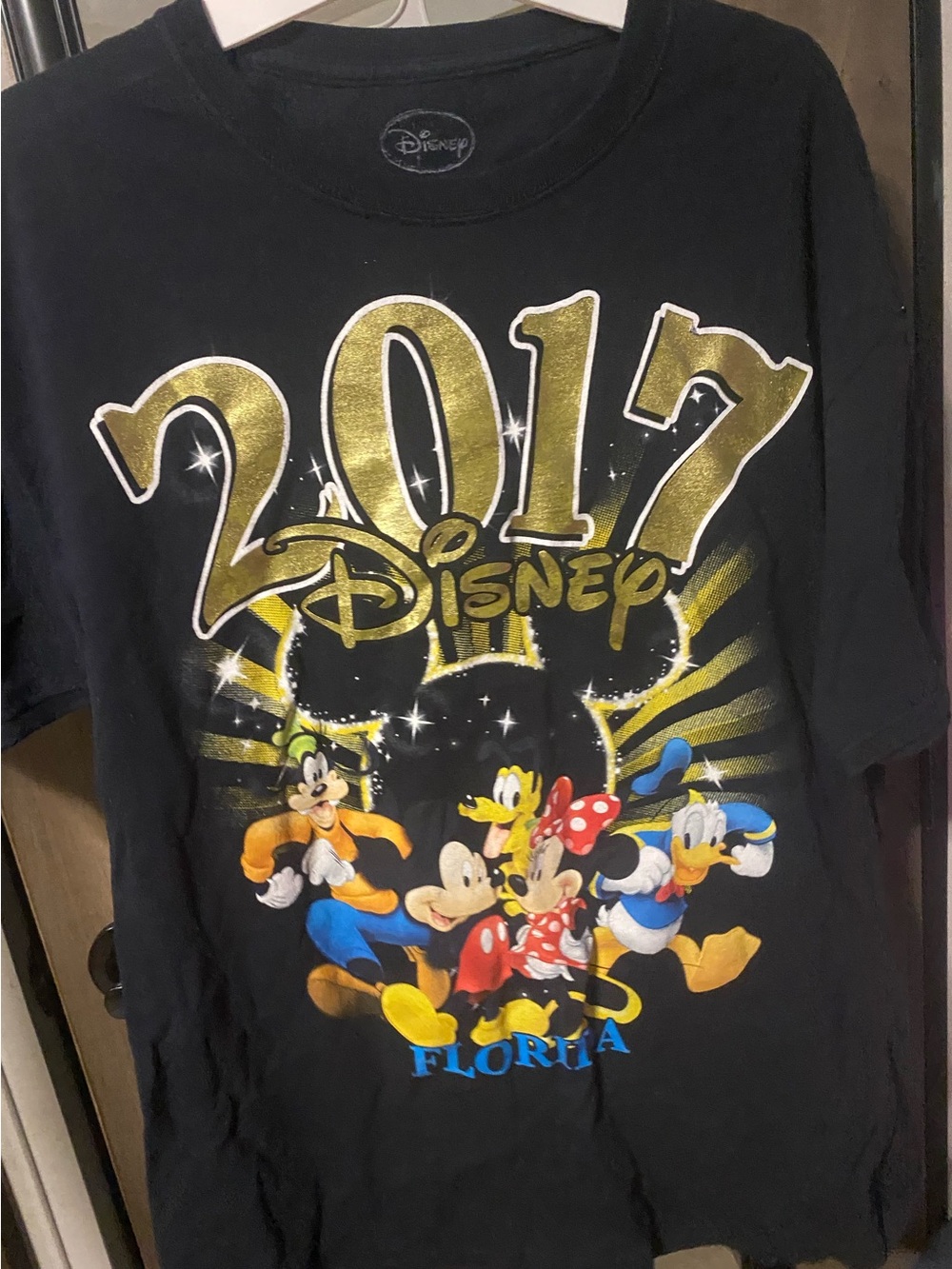 Disney Black Kids T-Shirt with Gold 2017 and Multicolor Character Print